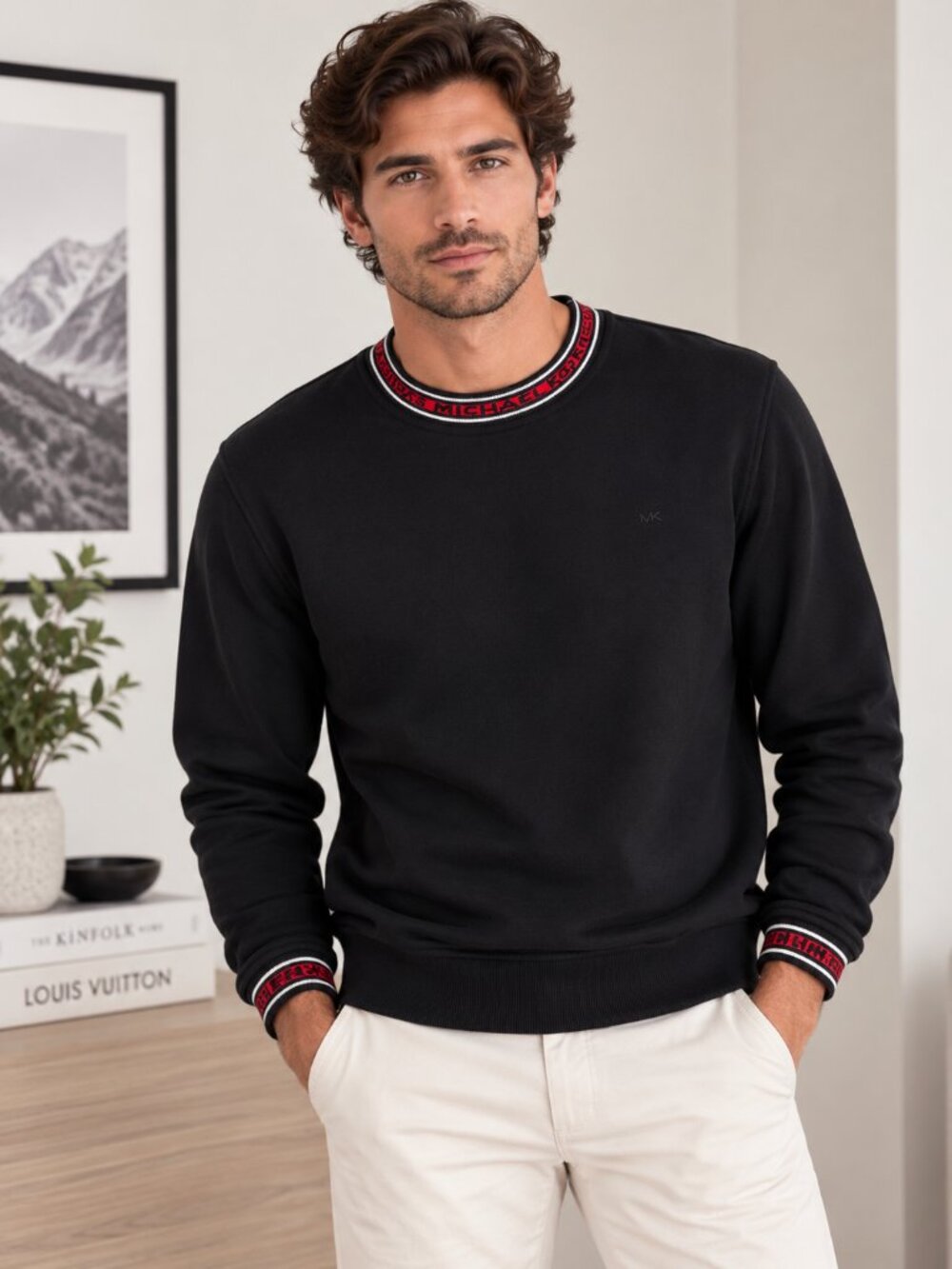 Michael Kors Men's Black Logo Trim Crewneck Sweatshirt Size M